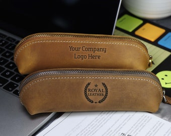 Personalized Leather Pencil Case, Special Company Logo Design, Custom Office Gift, Engraved Pencil Case, Father's Day Gift, Birthday Gift