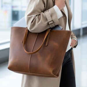 Real Leather Tote Bag For Mom, Birthday Gift for Her, Shoulder Bag For Daughter,Leather Women Shopping Bag,Genuine Leather Tote Bag For Her