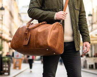 Handmade Leather Duffle Bag-Personalized Weekend Bag - Vacation Holidays Travel Bag