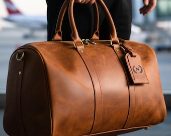 Leather Duffel Bag - Weekender overnight Bag - Weekend Leather Gym Bag