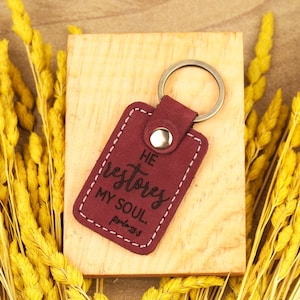 Psalm 23:3, Monogrammed Keychain, Unique Key Holder, The Lord is My Shepherd, Engraved Key Fob, Bible Verse, Christian Gift, church favor