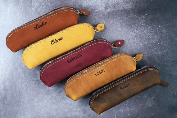 Leather Pencil Case, Custom Engraved Pencil Bag, Teacher