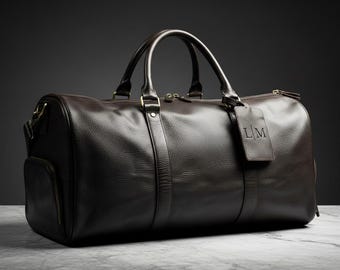 Custom Leather Duffel Bag with Shoe Compartment - Weekend Bag Travel Gifts for him Gym Boyfriend Holdall