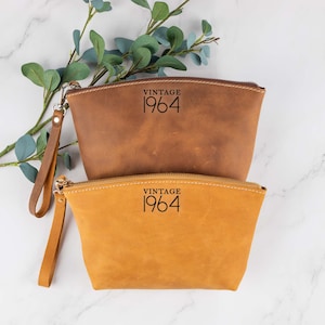 Custom 60th Birthday Gift, Vintage 1965 Makeup Bag, Cosmetic bag real  leather,60th Birthday Friend, Turning 60, Grandma Gift from daughter