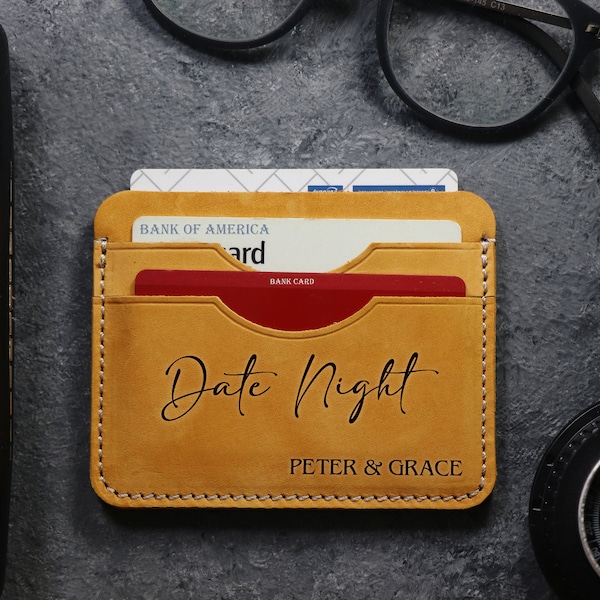 PERSONALIZED Father's Day Gift, Date Night, Men Date Night Box, Named Date Night Gifts, Personalized Leather Card Holder,Custom Slim Wallet