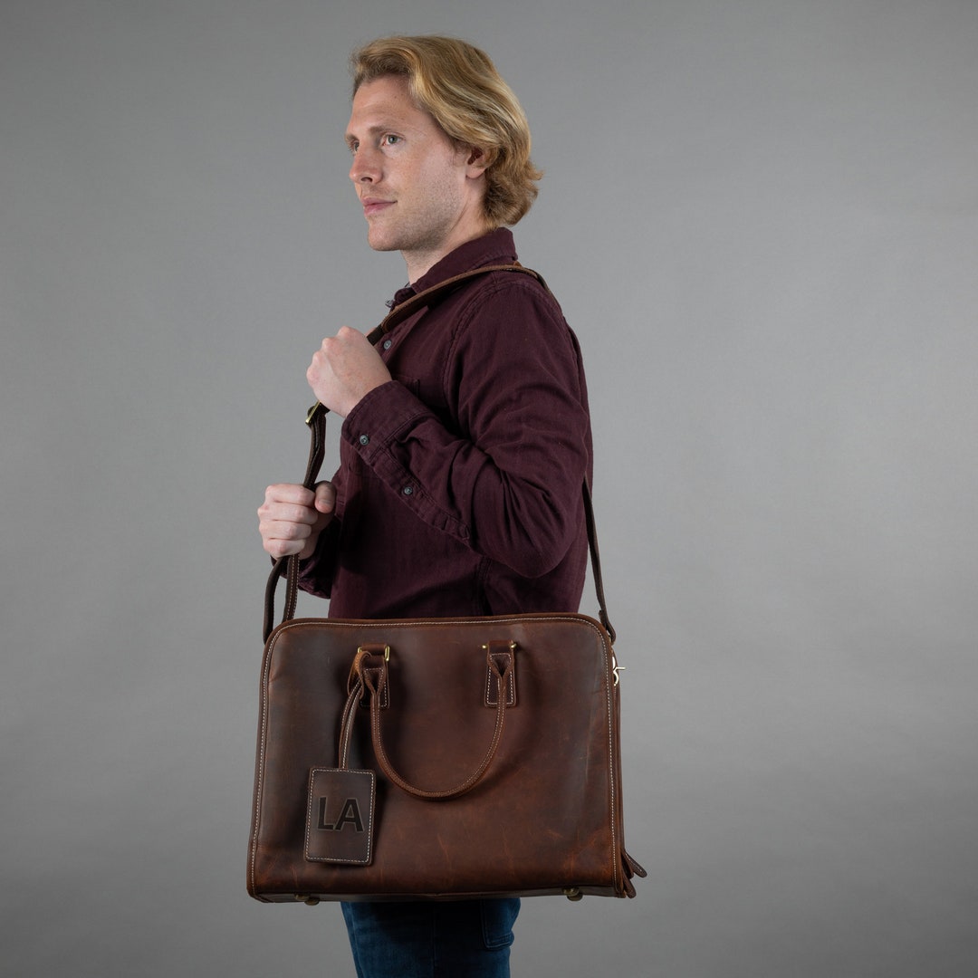 Leather Briefcase Men, Personalized Birthday Gift for Him, Laptop Bag ...