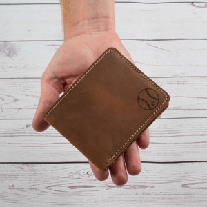 Custom Baseball Wallet, Genuine Leather Wallet, Baseball Coach gift, Football player Gift for Dad, Gifts for Baseball Lovers, Custom Wallet