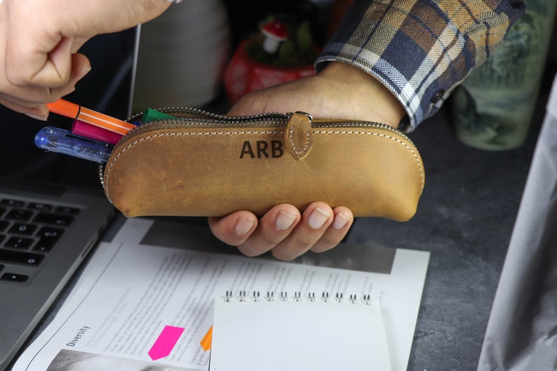 Leather Pencil Holder for Studentgenuine Leather Pen Etsy