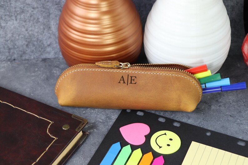 Leather Pencil Holder for Studentgenuine Leather Pen Etsy