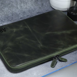 Personalized Leather MacBook Case, 13 inch Laptop Sleeve, Custom Monogram