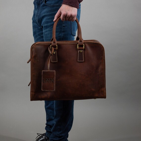 Personalized Leather Briefcase Custom Briefcase Men Etsy