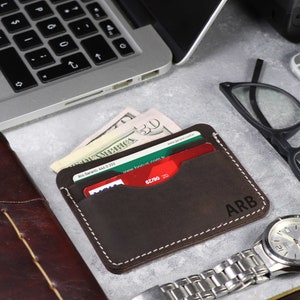Custom Modern Card Holder, Monogrammed Leather Card Holder with Embossed Initials, Card Case, Anniversary Gift for Him, Birthday Dad Gift