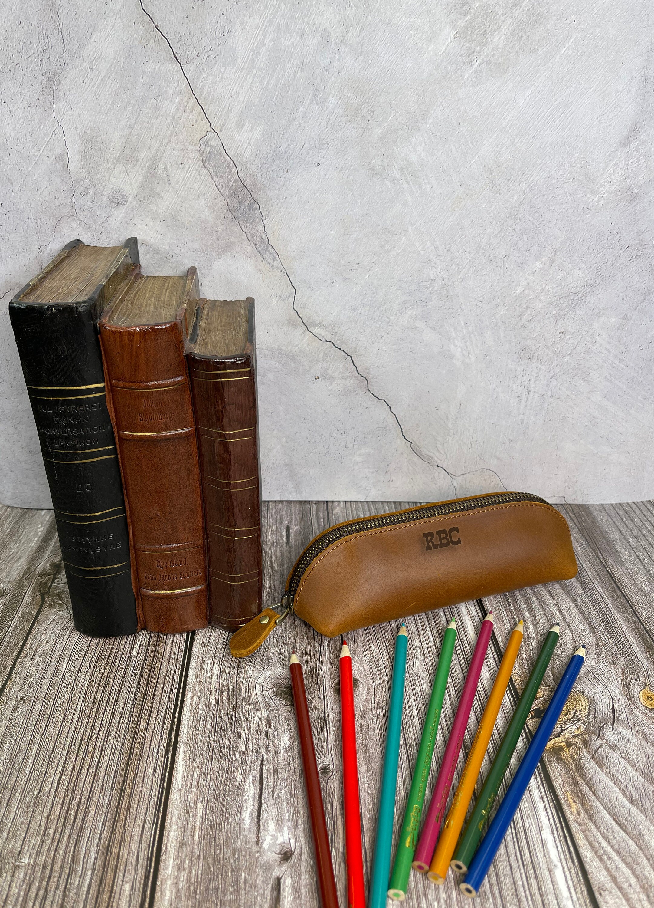 Leather Pencil Holder for Studentgenuine Leather Pen Etsy