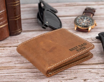 Personalized Engraved Leather Wallet for Men, Meaningful Gift for Dad or Husband