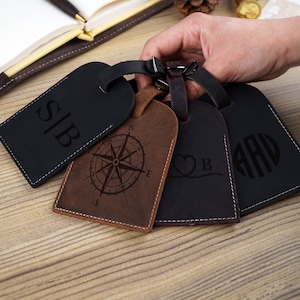 CUSTOM Leather Luggage Tag, Suitcase Tag, Luggage Label, Bag ID Tag, Traveler Gift, Pilot Dad Gift, Belt Pin Attachment Tag, wanderlust gift