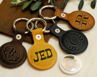 Custom Leather AirTag Keychain, Personalized Engraved AirTag Holder