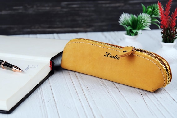 Slim Pencil Case Leather Personalized , Small Pen Pouch, Leather