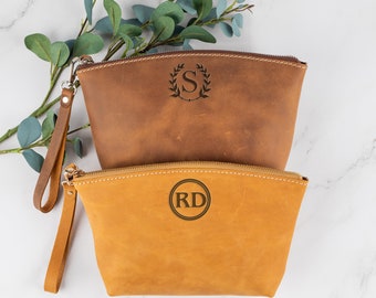 Personalized Leather Makeup Bag, Monogrammed Bag, Mother's Day Gift for Wife,Custom Toiletry Bag, Zipper Bag,Mom Gift,Birthday Gifts For Her