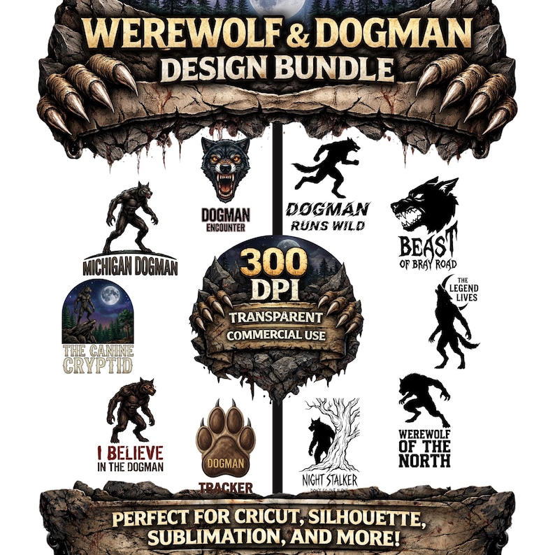 Dogman & Werewolf Clipart Bundle | Cryptid Horror Designs (SVG, PNG) - Etsy