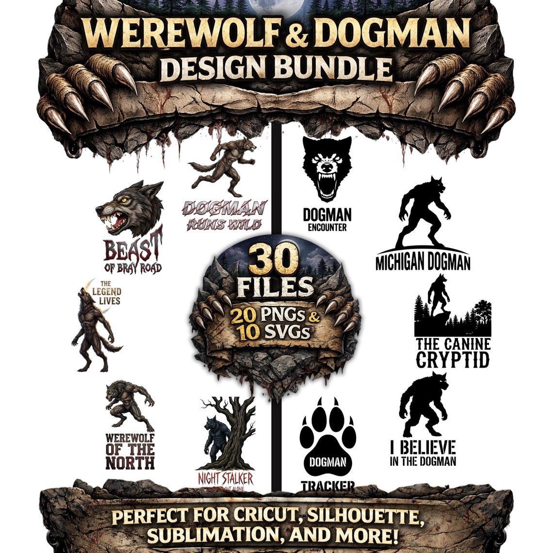 Dogman & Werewolf Clipart Bundle | Cryptid Horror Designs (SVG, PNG) - Etsy