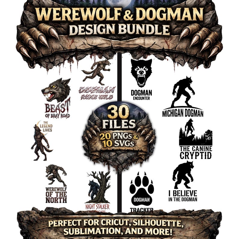 Dogman & Werewolf Clipart Bundle | Cryptid Horror Designs (SVG, PNG) - Etsy