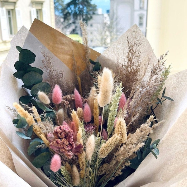 Trockenblumenstrauß Pampa Rosa |  4 Größen, dried Flowers, bunter Strauß aus getrockneten Blumen, Deko