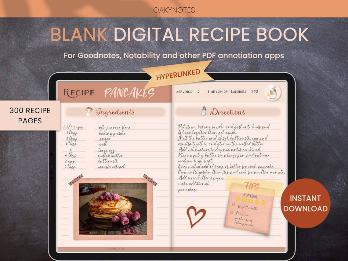 Digital Recipe Book Goodnotes Recipe Templates with Meal