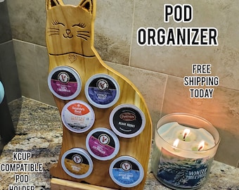 Handmade Hickory Cat K-Cup Holder: Coffee Pod Storage