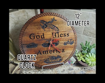 Hardwood Military Clock: Veteran Retirement Gift, Man Cave Decor