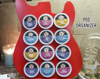Guitar K-Cup Holder: Handmade Wood Coffee Pod Storage