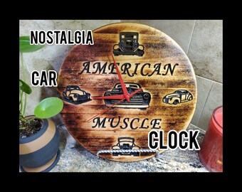 American Cherry Wood Car Clock: Retro Garage Decor