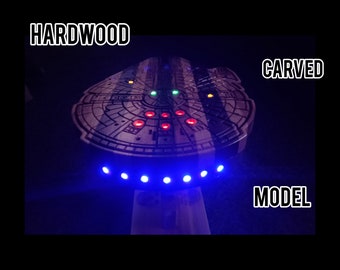 Handcrafted Wooden Spaceship Model: Lighted Galactic Explorer Desk Display