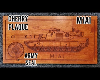 Engraved Cherry Wood Army M1A1 Tank Plaque, Military Retirement Gift