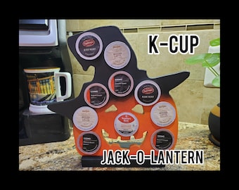 Jack-O-Lantern K-Cup Holder: Painted Wood Coffee Pod Storage