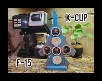 F-15 Airplane K-Cup Holder: Painted Wood Coffee Pod Storage