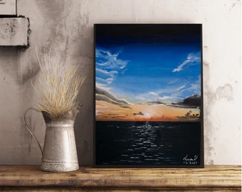 The Blue Sunset Painting Poster Wall Art