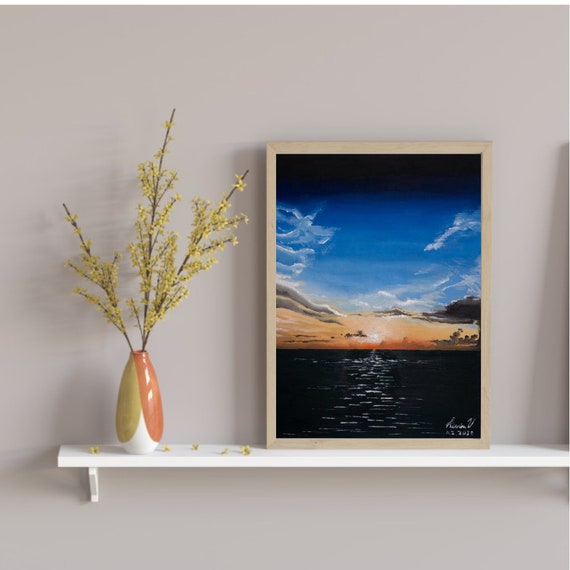 Wee Blue Coo Abstract Sunset on Meadow Art Print Framed Wall Decor 9X7 inch Astratto Tramonto Parete