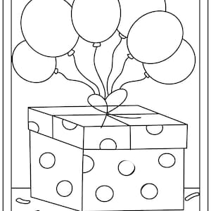 Birthday Present and Balloon Coloring Page