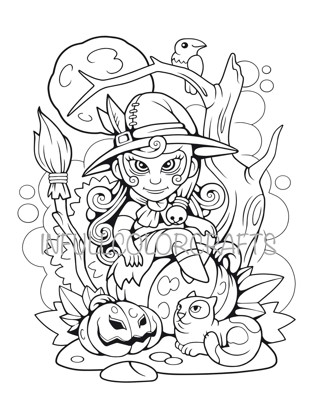 Witch Coloring Page - Etsy