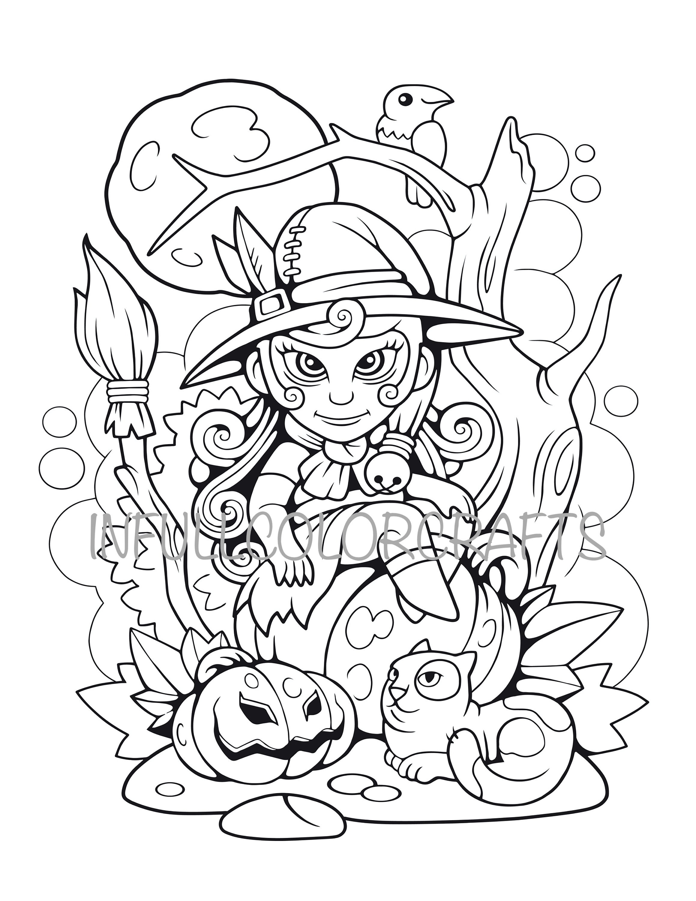 Witch Coloring Page - Etsy