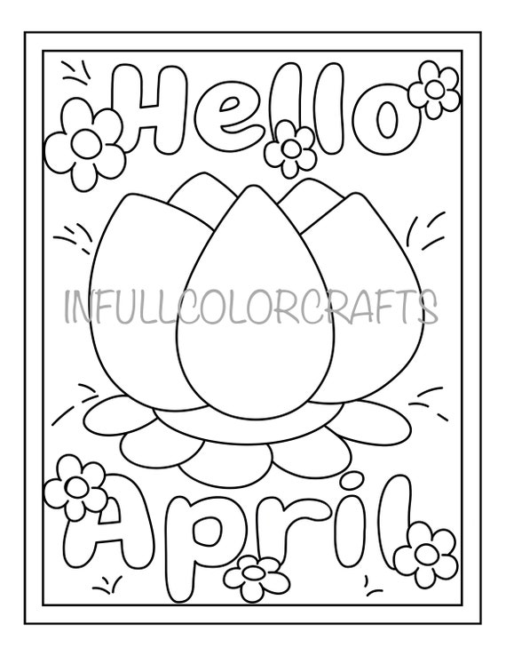 Hello april coloring page etsy