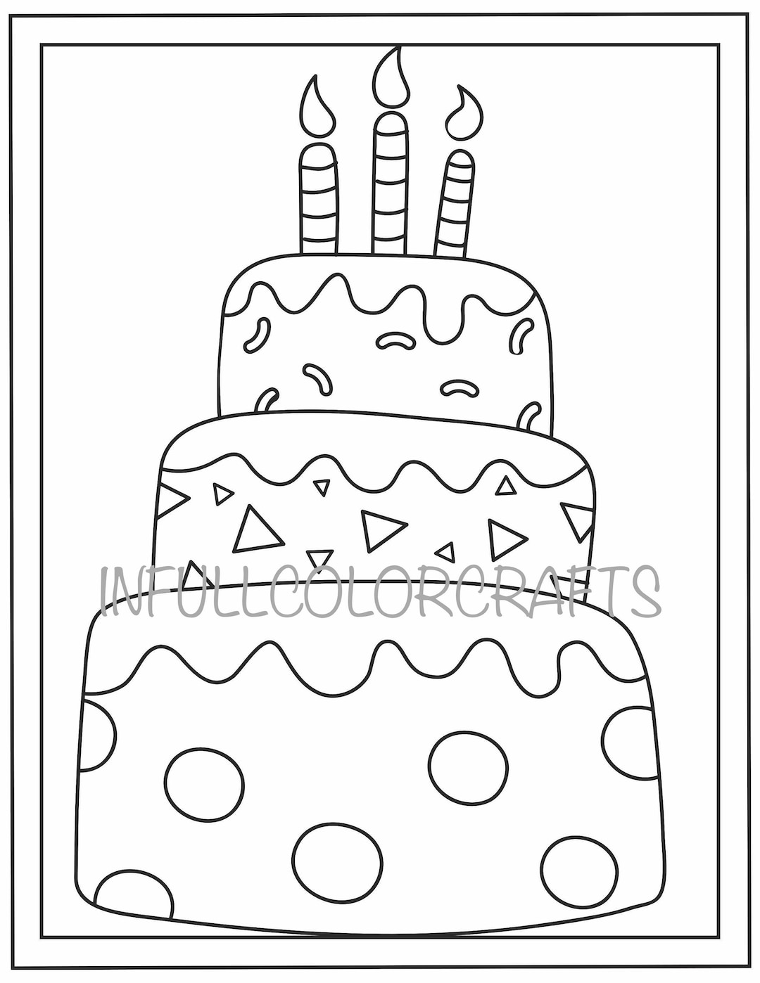 Birthday Cake Coloring Pages - Etsy
