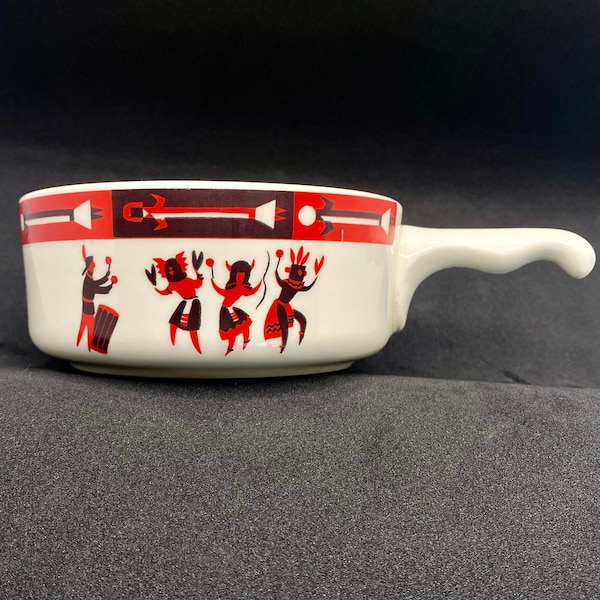 Vintage 1950s Chili, Cereal, Soup, Casserole Bowls with Western / Native American Dance Motif made by Lee Bates