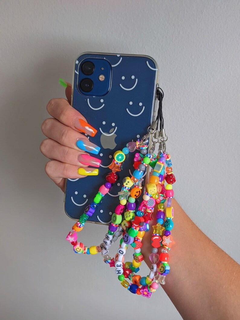 Custom Name Beaded Phone Charm Y2K Aesthetic 90s Funky Etsy