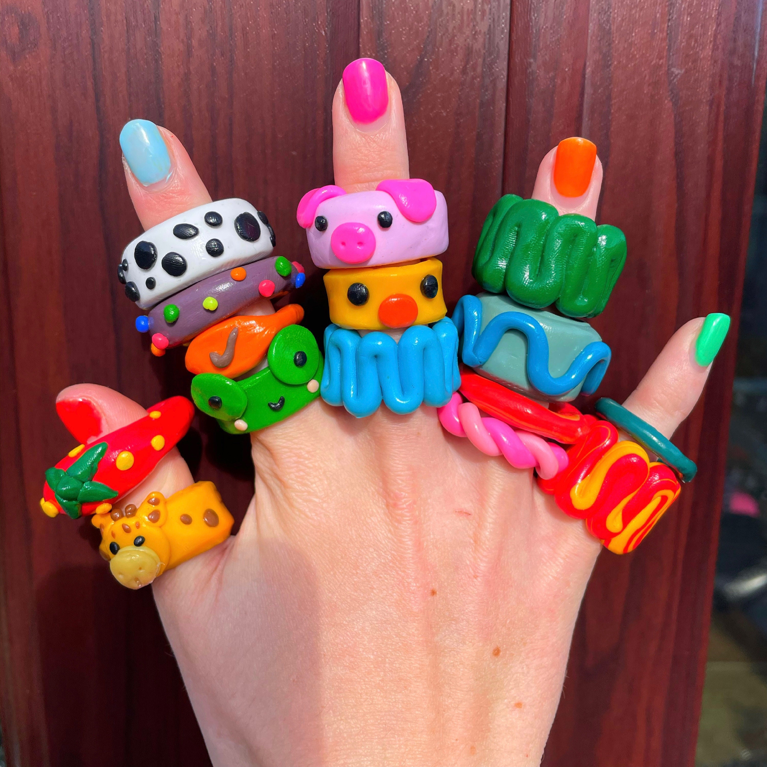 Chunky Funky Quirky Trendy Glossy Clay Rings Y2K Personalised Etsy