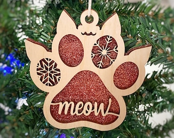 Personalized Cat Paw Christmas Ornament