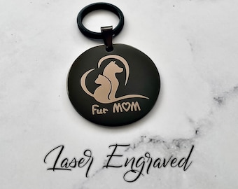 Personalized Fur Mom Keychain: Stainless Steel Pet Lover Gift