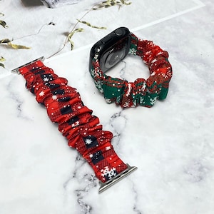 Scrunchie Apple Watch Band, Kersthorloge Band, Stoffen Band, 38mm 40mm 41mm 42mm 44mm 45mm Grootte, Scrunchie Loop voor Apple Watch