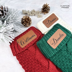 Personalized Christmas Stockings With Leather Patch, Custom Stocking,  Knit Stocking , Leather Patch Name Stockings