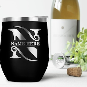 Personalized Wine Tumbler, Monogram, Custom Laser Engraved, Wine Tumbler, 12oz Laser Engraved Wine Tumbler